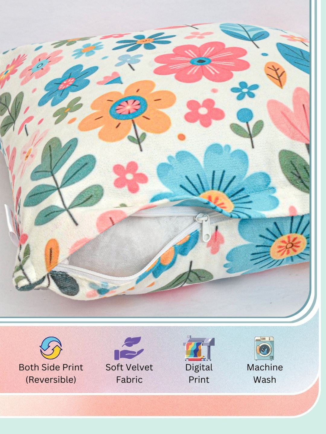 Lot de 5 housses de coussin réversibles blanches à motif floral, en velours imprimé numérique, 40 x 40 cm