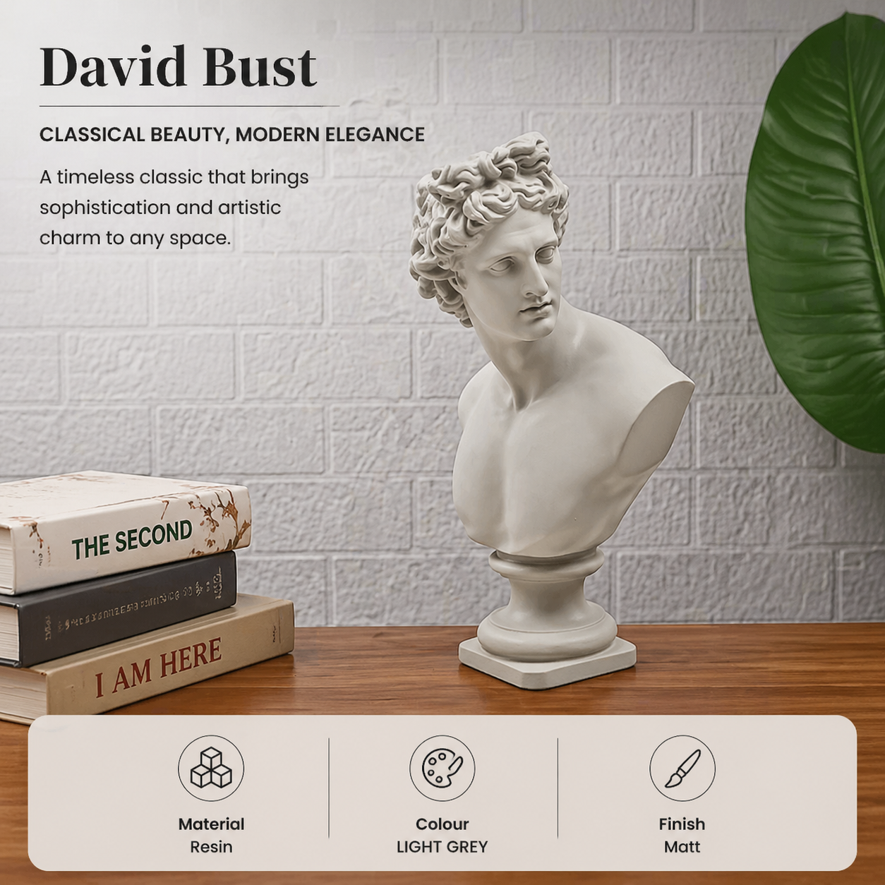 Grey Neo-Classical Bust Sculpture in Matte Resin