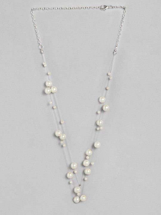 Multi-Strand White Pearl Neckpiece – Fashion Accessory – Silver-Plated Alloy – Individual Item