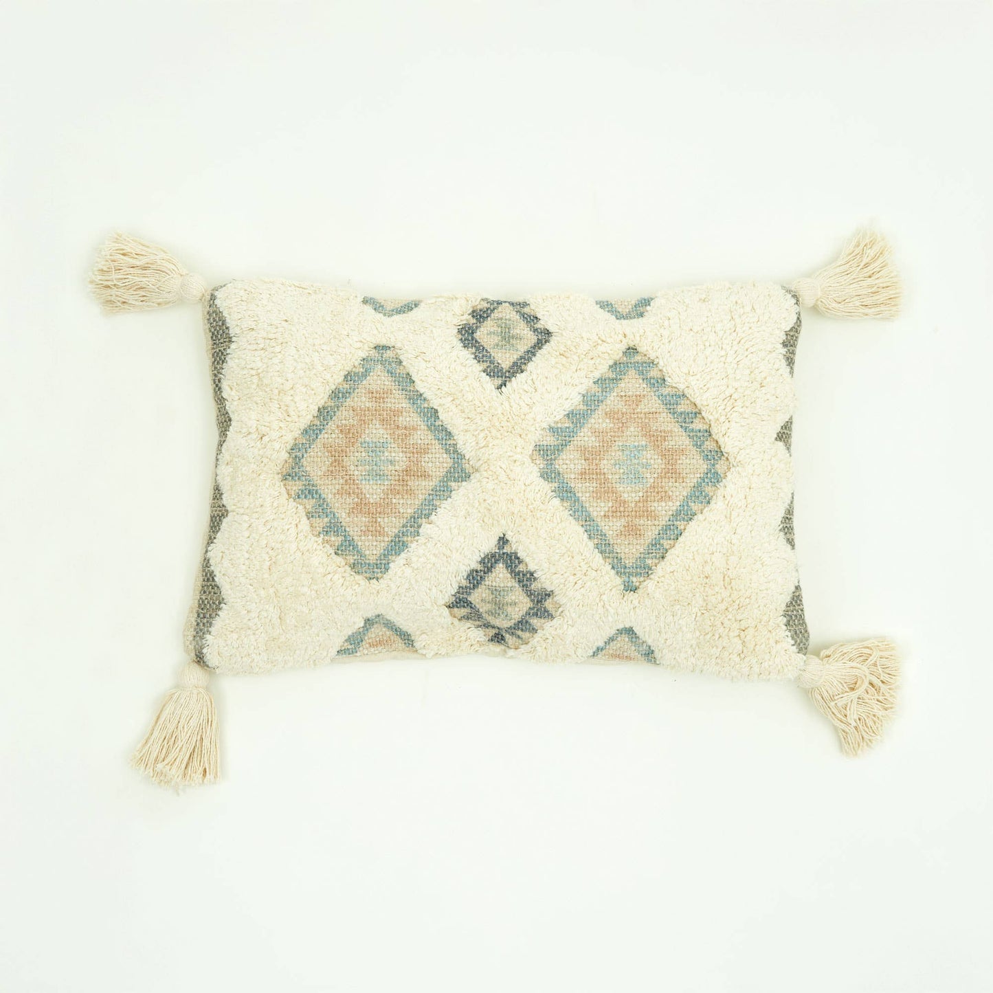 Sandstone Peaks Tufted Cushion with Tassels – Beige | 50×30 cm