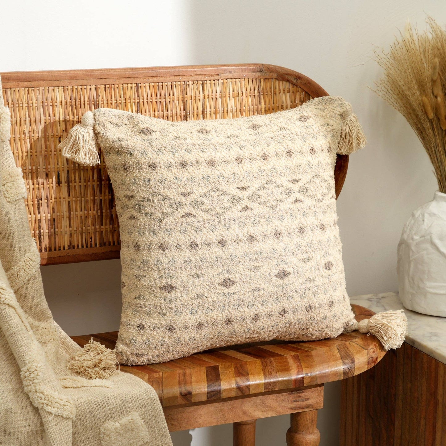 Misty Dune Woven Cushion with Tassels – Beige | 45 × 45 cm