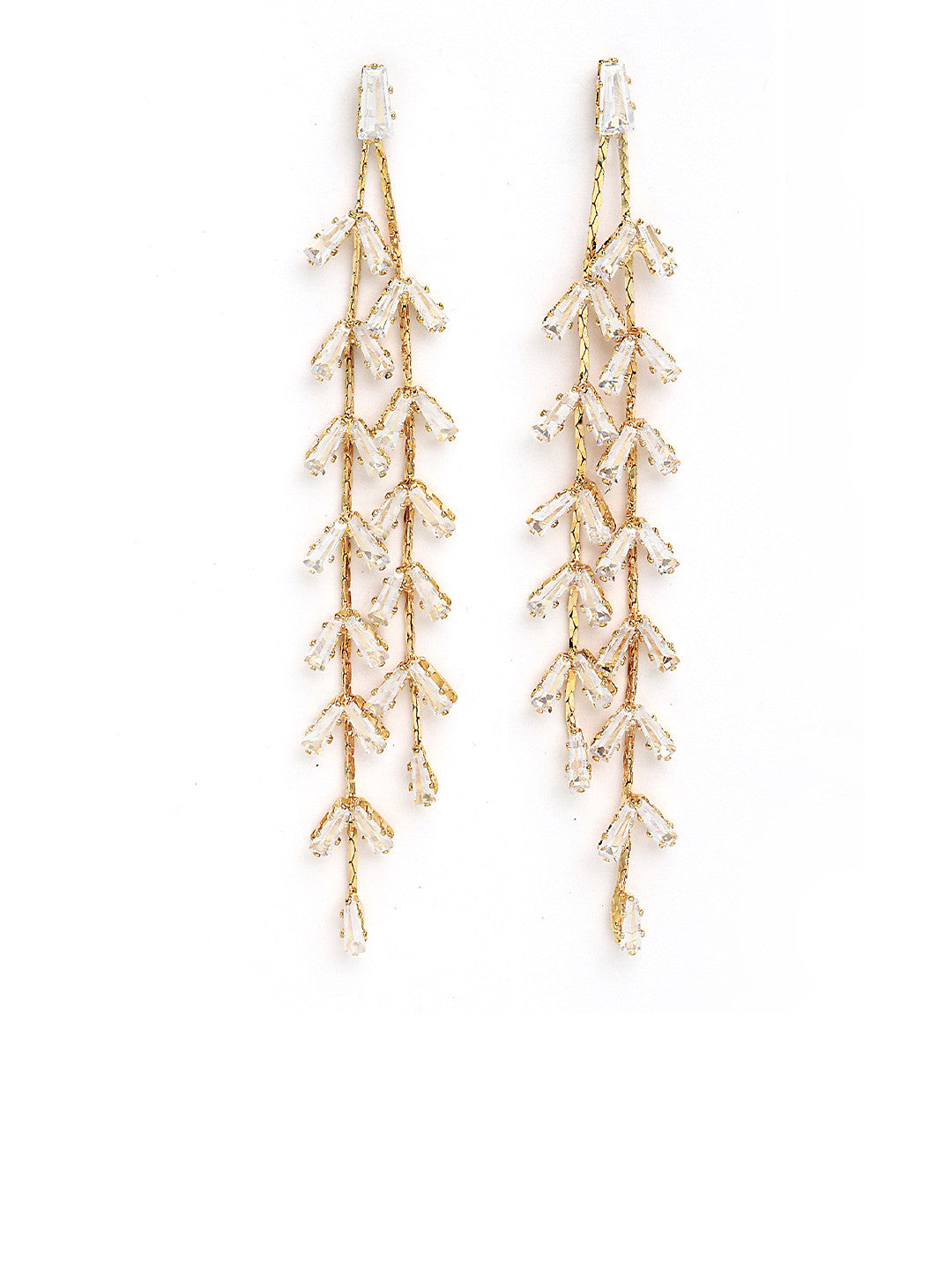 Contemporary Drop Earrings – Gold-Plated Jewellery – Cubic Zirconia – 7.9 cm Length