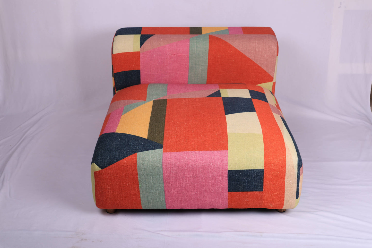 Geometric Cotton Floor Sofa with Armrest Multicolor