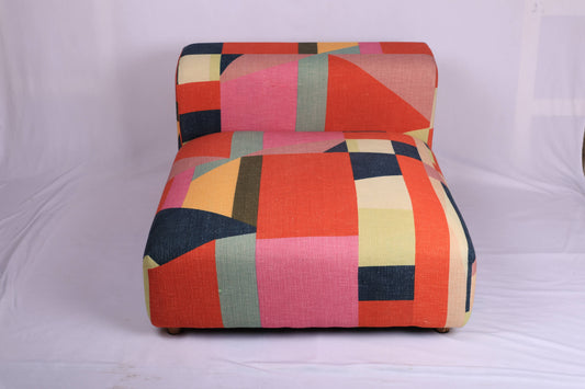 Geometric Cotton Floor Sofa with Armrest Multicolor