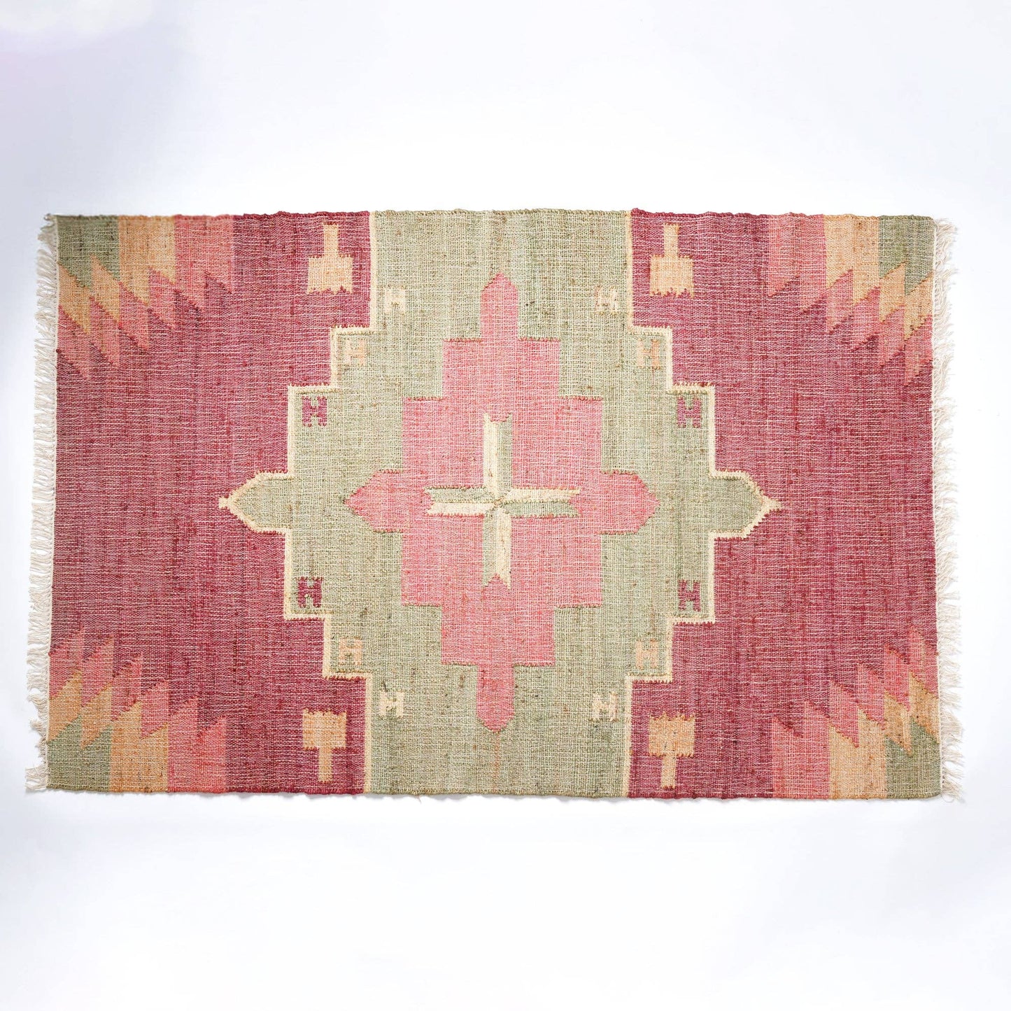 Hand Woven Kilim Rug – Jute & Cotton | Red & Natural