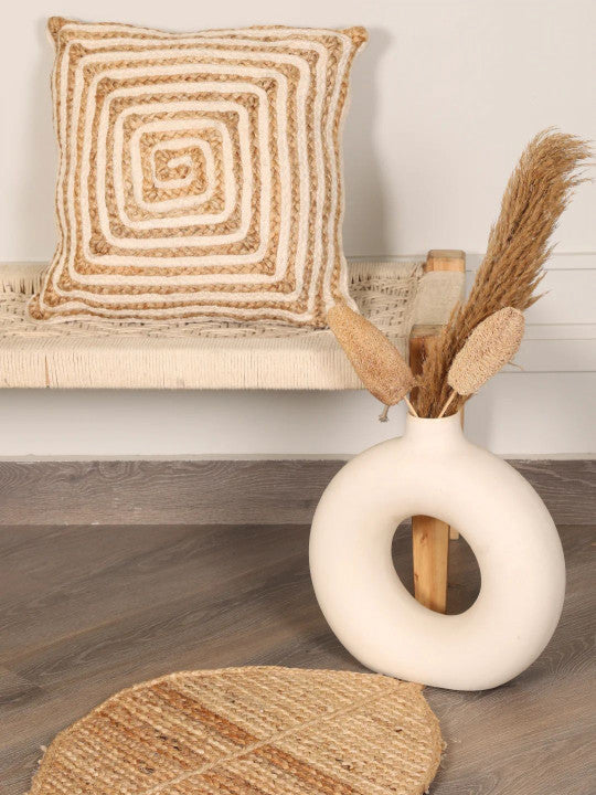 Abstract Patterned Throw Pillow Cover – Jute Cotton Blend – 18x18 In