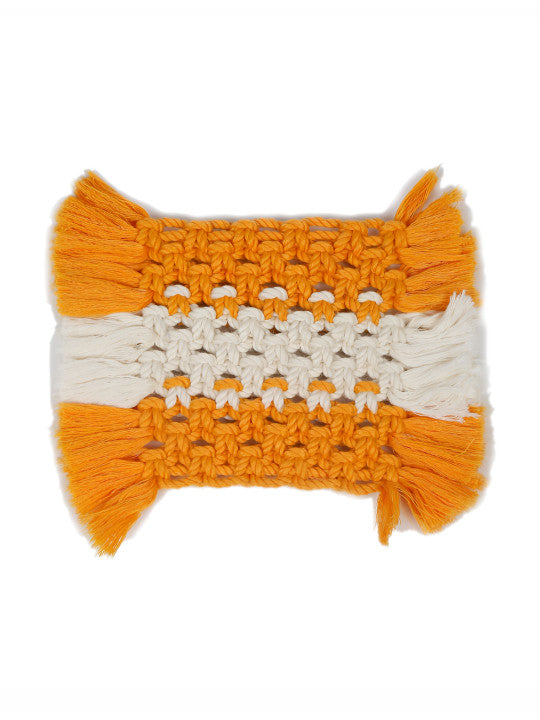 Yellow Macrame Coaster Set – Handcrafted Cotton Woven - 2pc