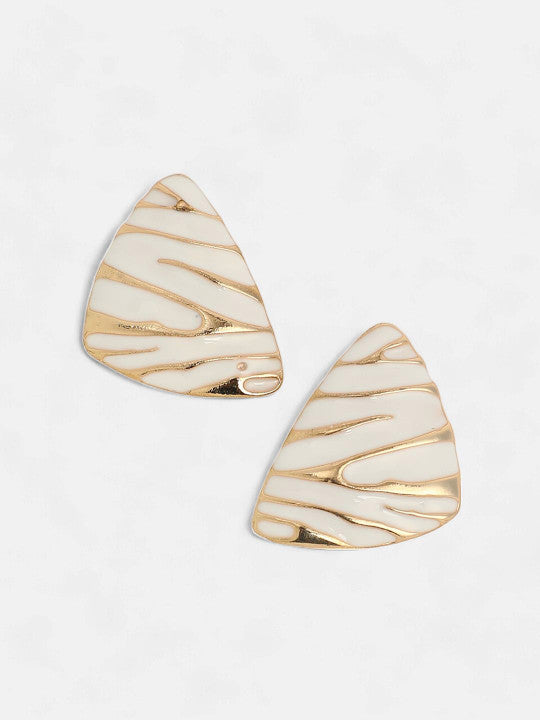 White Stud Earrings – Fashion Jewelry – Gold-Plated Finish