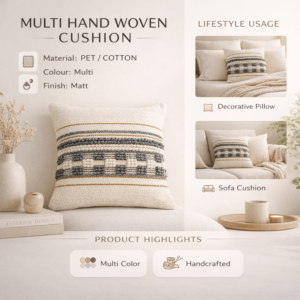 Multi-Colour Handwoven Textured Cushion with filler 45x45 cm