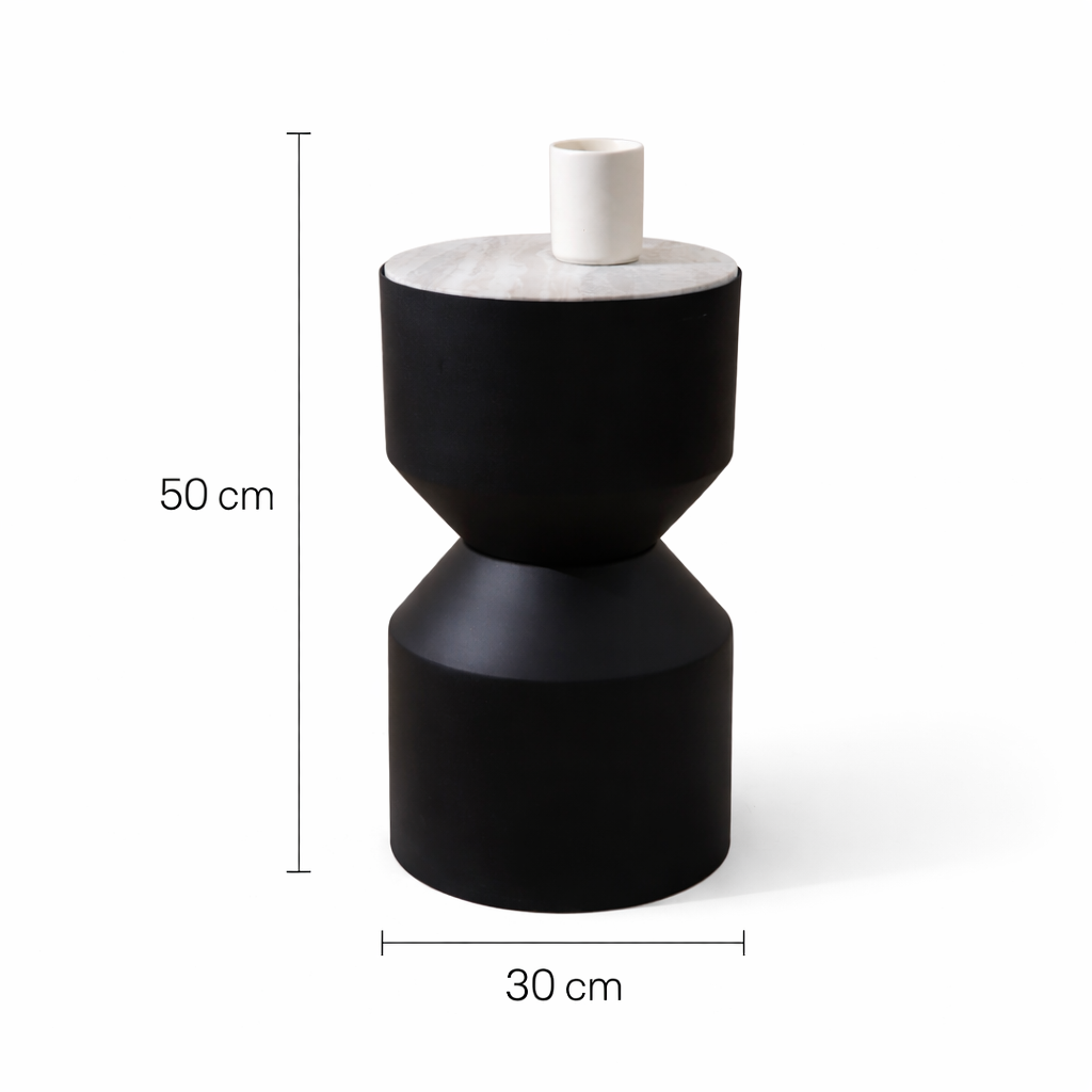 Modern Toronto Marble Drum Side Table with Black Iron Base