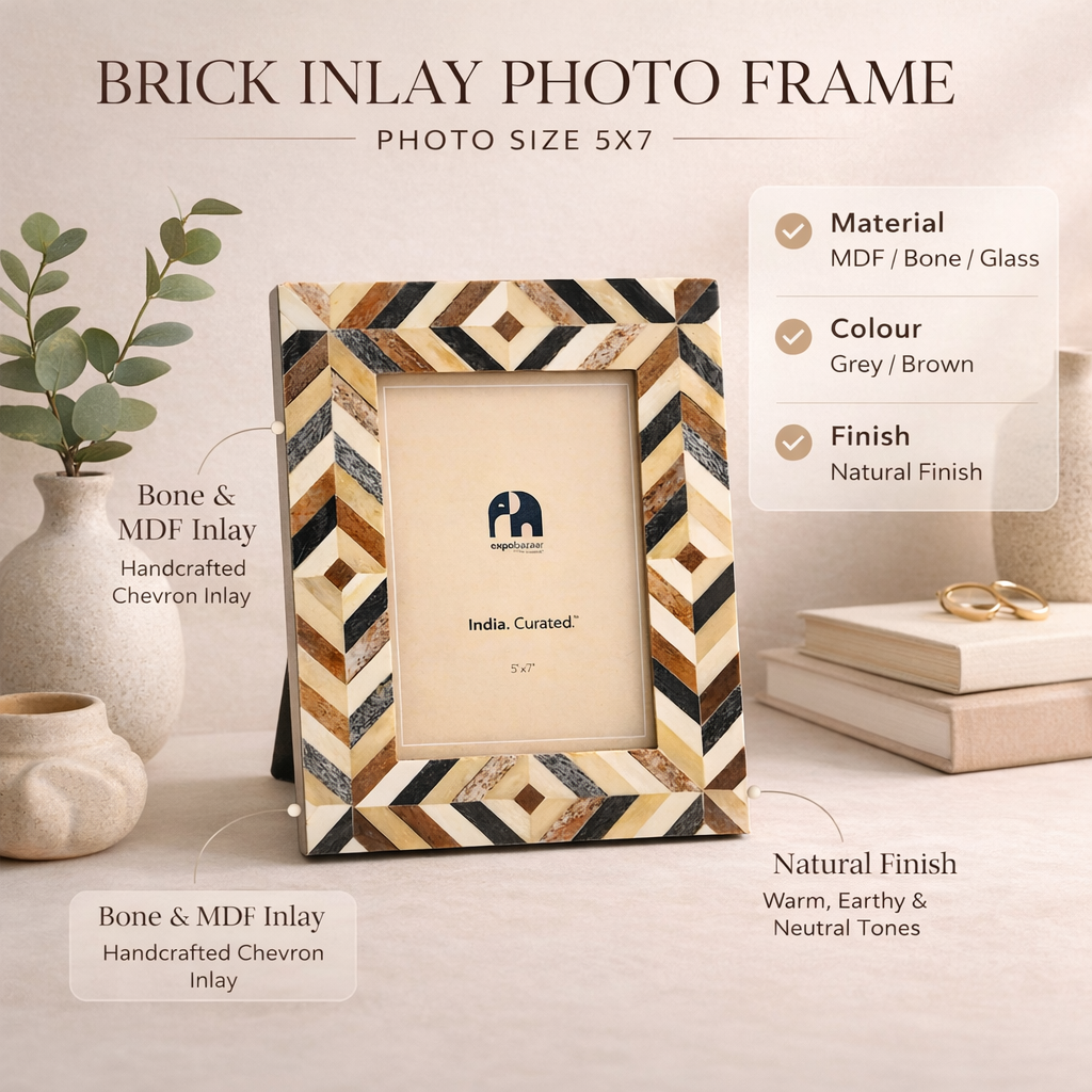 Brick Inlay Photo Frame – MDF, Bone & Wood (5x7")