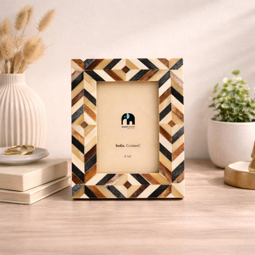 Rectangular Inlay Photo Frame – Brown & Grey Brick Pattern