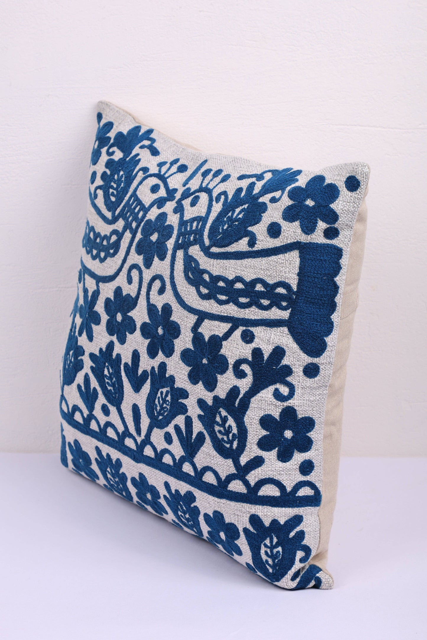 Blue Embroidered Cotton Cushion with Filler 45x45 cm