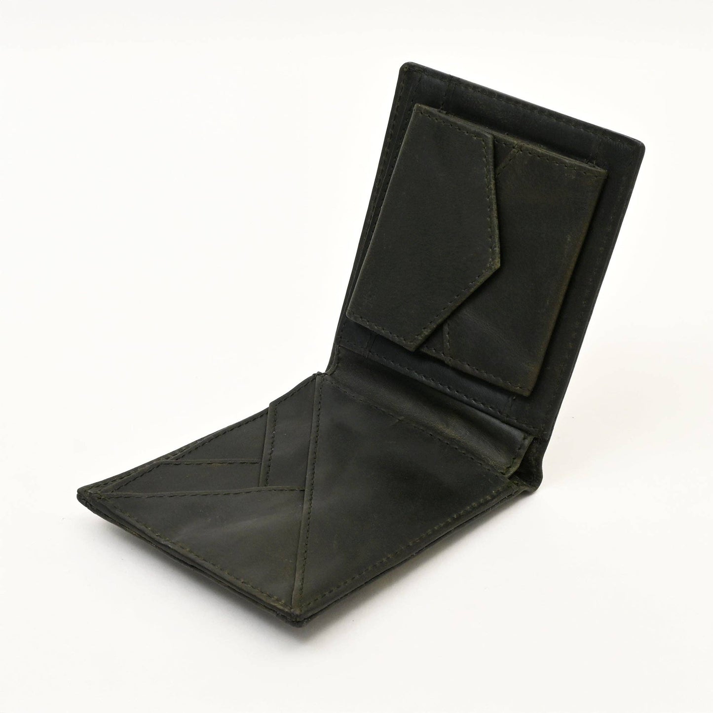 Green Full Grain Leather Wallet with Coin Pocket for Men