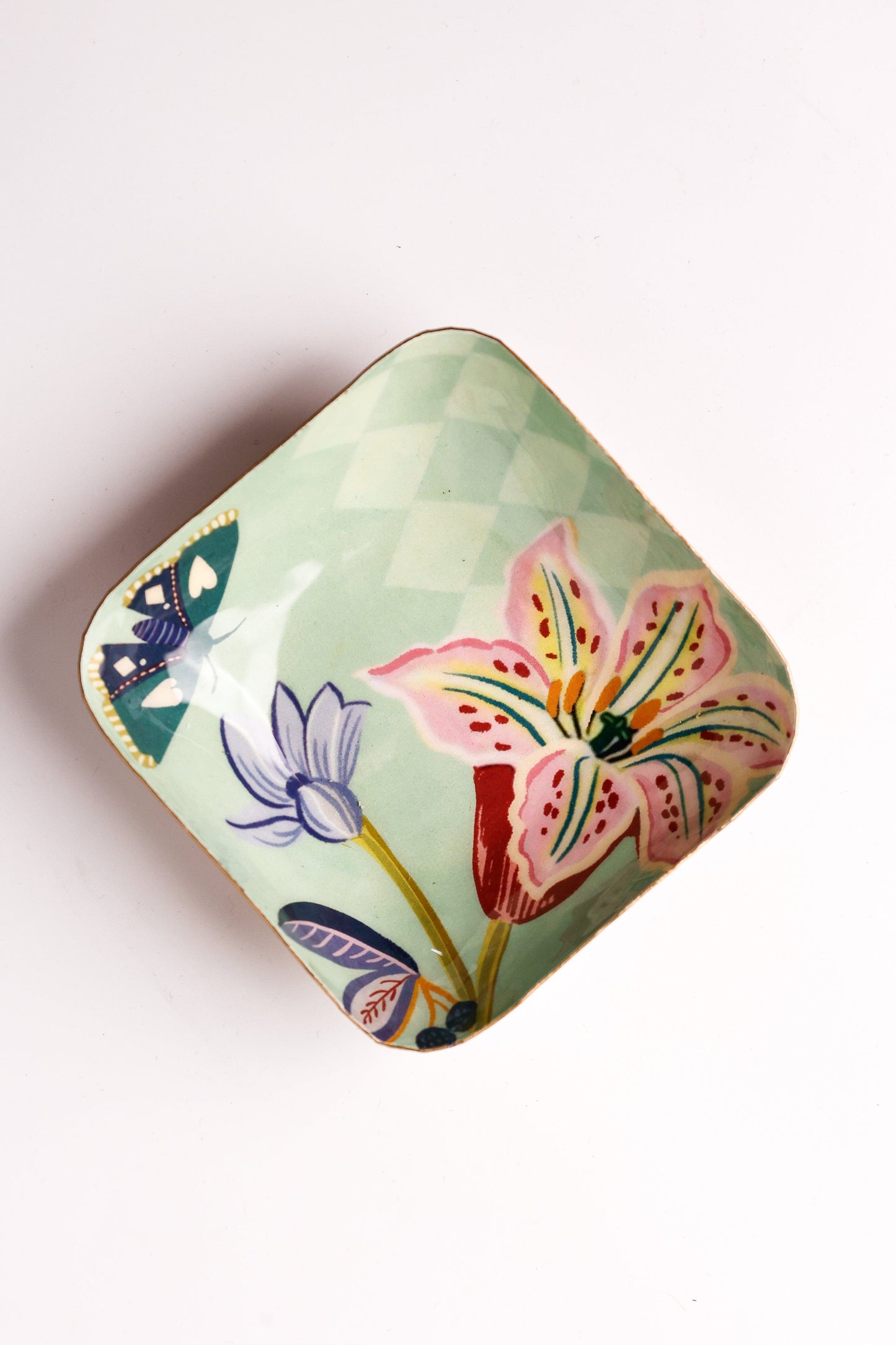 Serving Bowl | Handcrafted Metal Floral Pattern | Mint Green 10x10x3cm