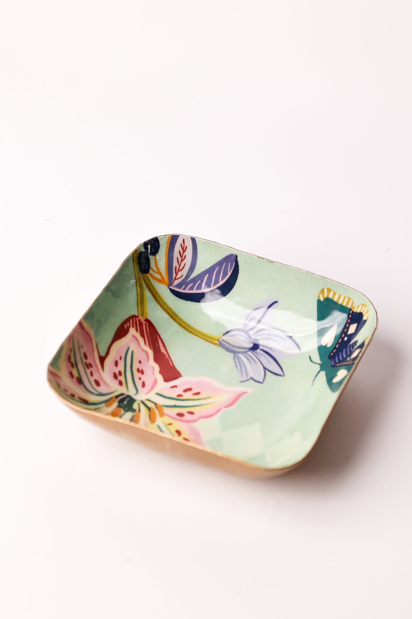 Serving Bowl | Handcrafted Metal Floral Pattern | Mint Green 10x10x3cm