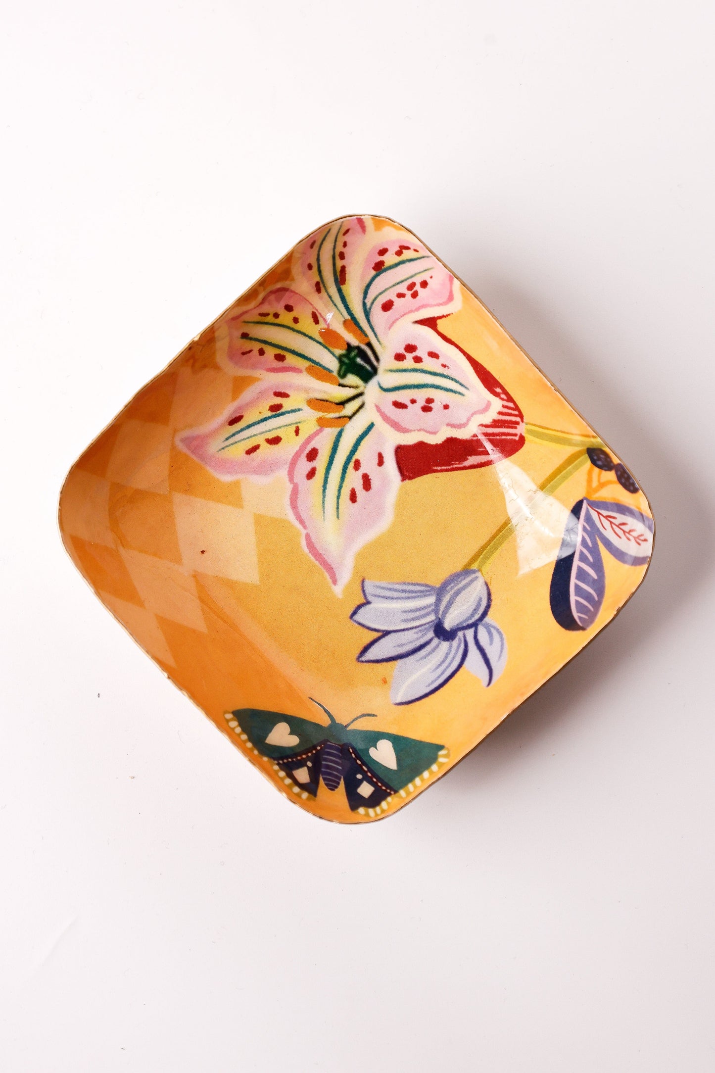 Serving Bowl | Metal Vibrant Floral | 10x10x3cm, Yellow