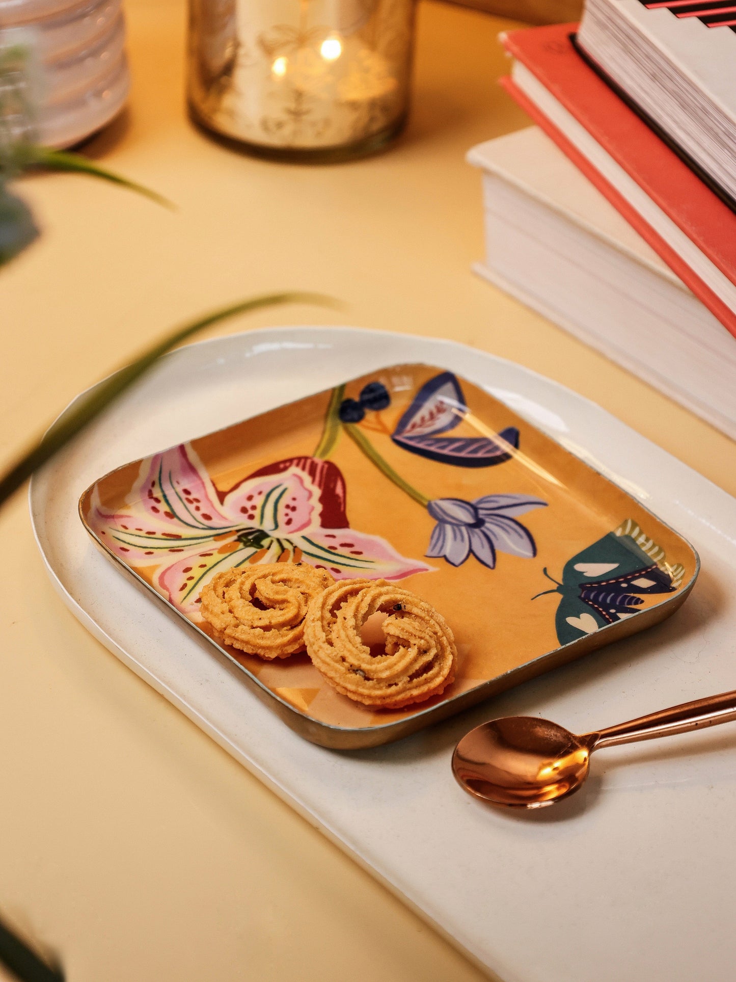 Serving Plate | Iron Square Floral | Yellow