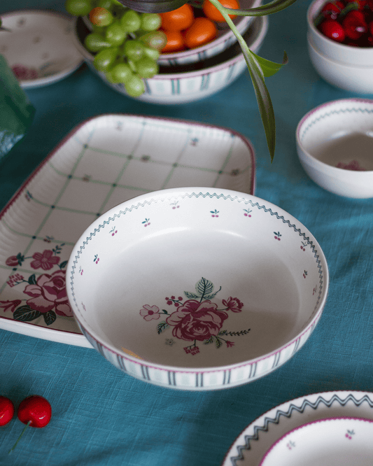 Serving Bowl | Ceramic Floral Motif | Dia-18.5 x H-5 cm