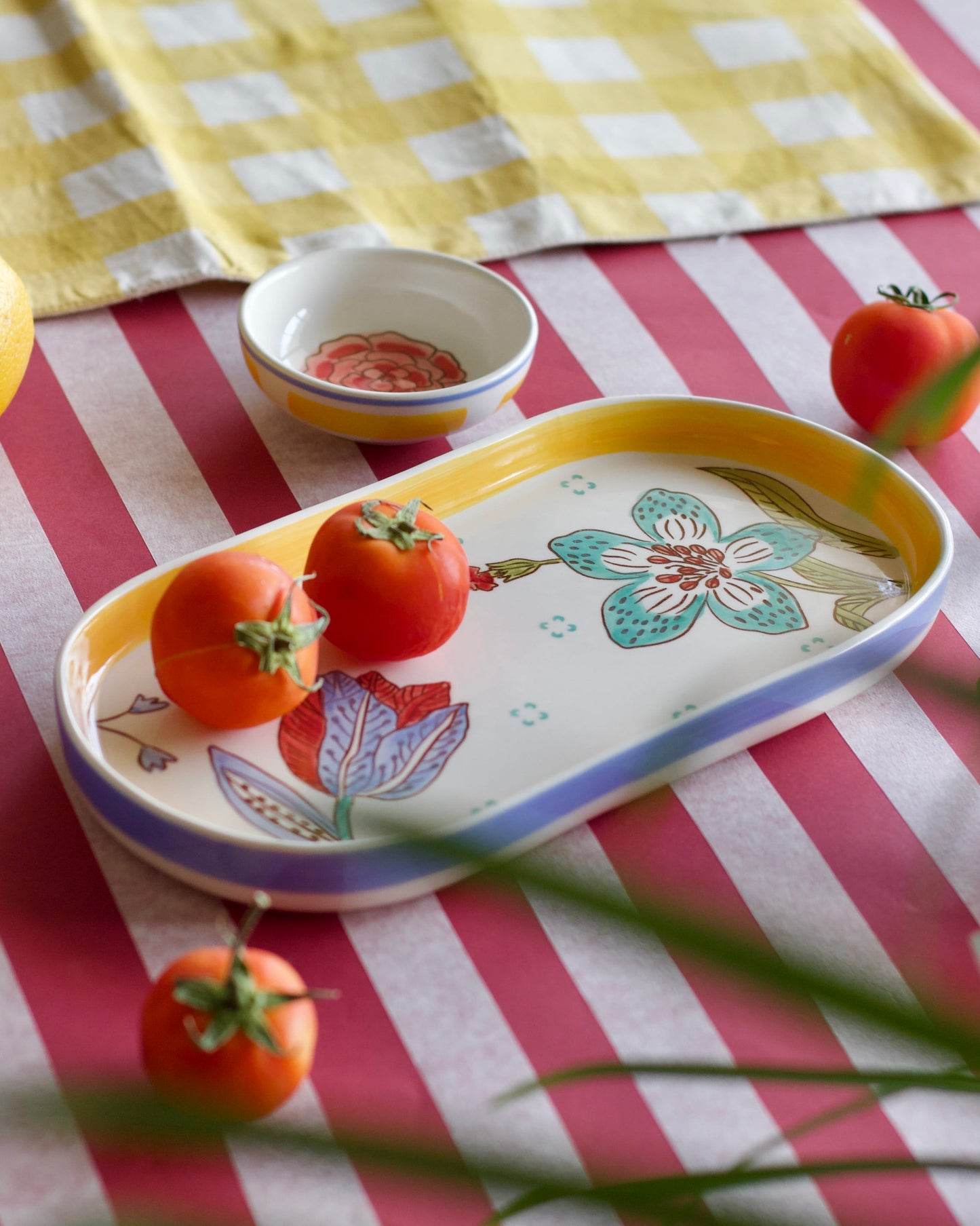 Serving Bowl | Hand-painted Ceramic Serving Set | Stripe & Stem