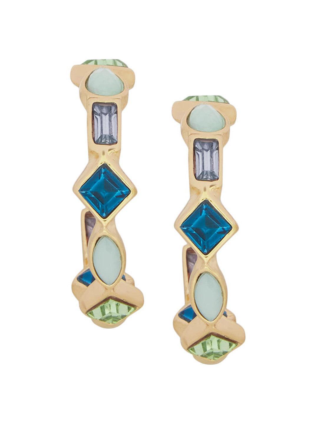 Eclectic Stone Hoop Earrings – Fashion Jewellery – Gold-toned, Artificial Stone Embellished – 3 cm Length