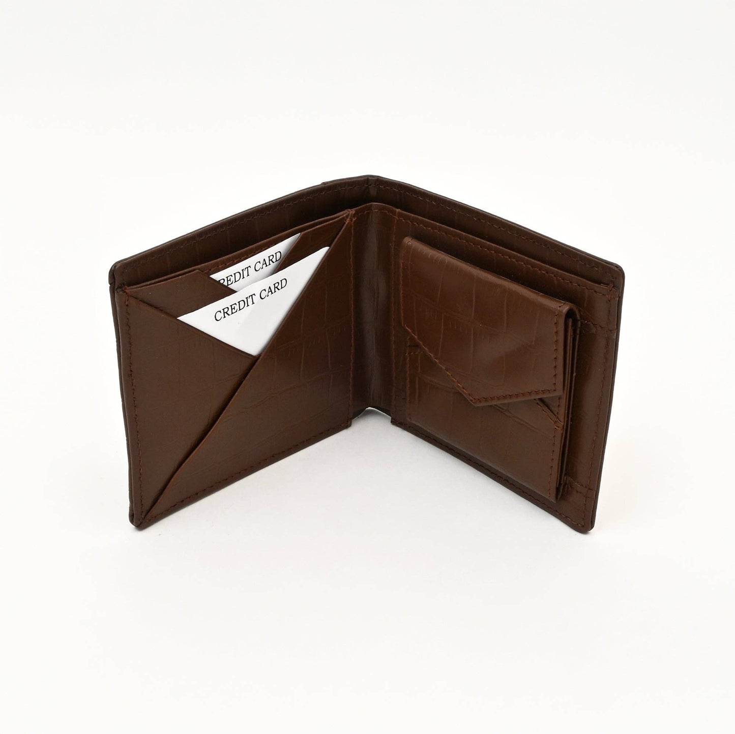 Brown Croc Leather Wallet with Coin Pocket for Men