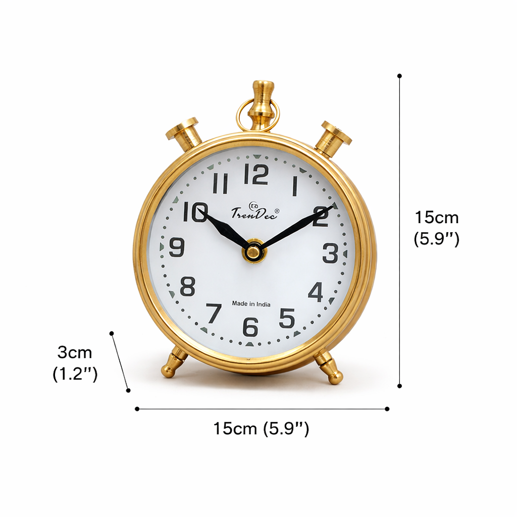Vintage Gold Alarm Table Clock – White Dial