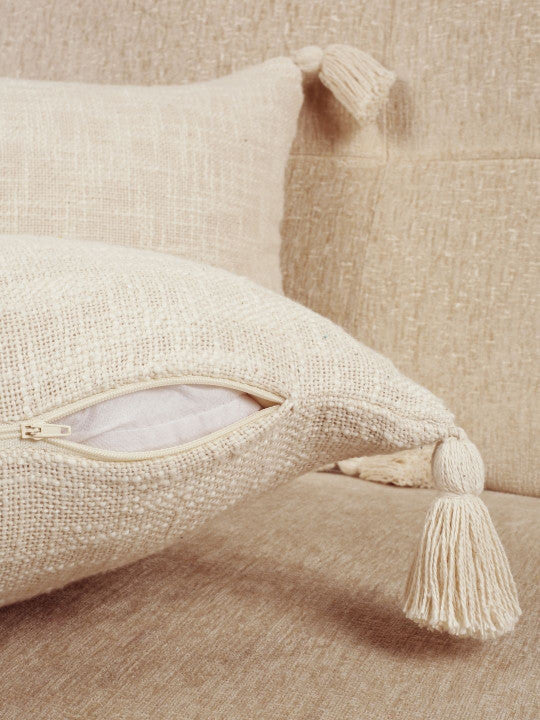 Beige Lumbar Pillow Shams – Textured Weave Decor -  Pair of 20x12 Inch