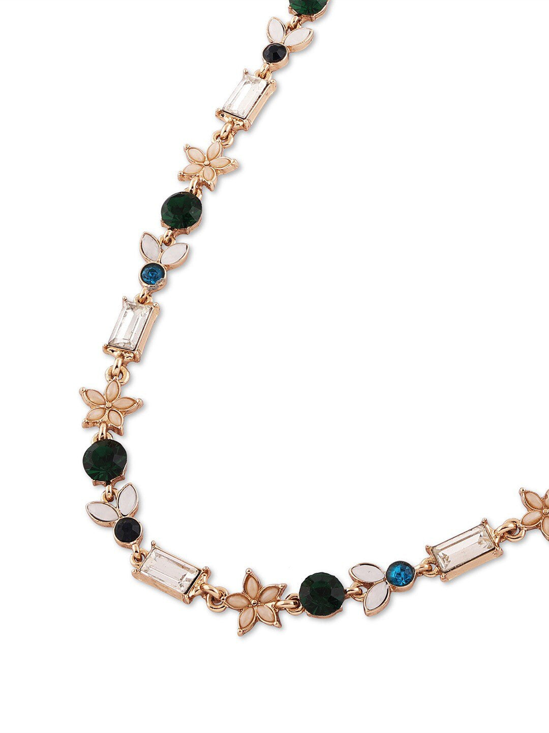 Gold-Plated Embellished Necklace – Fashion Jewellery – Alloy, Artificial Stones, Lobster Closure – 25cm
