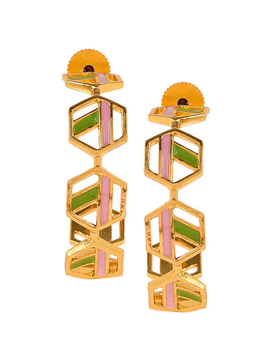 Geometric Half Hoop Earrings – Gold Plated Finish – Secure Post Back Pair