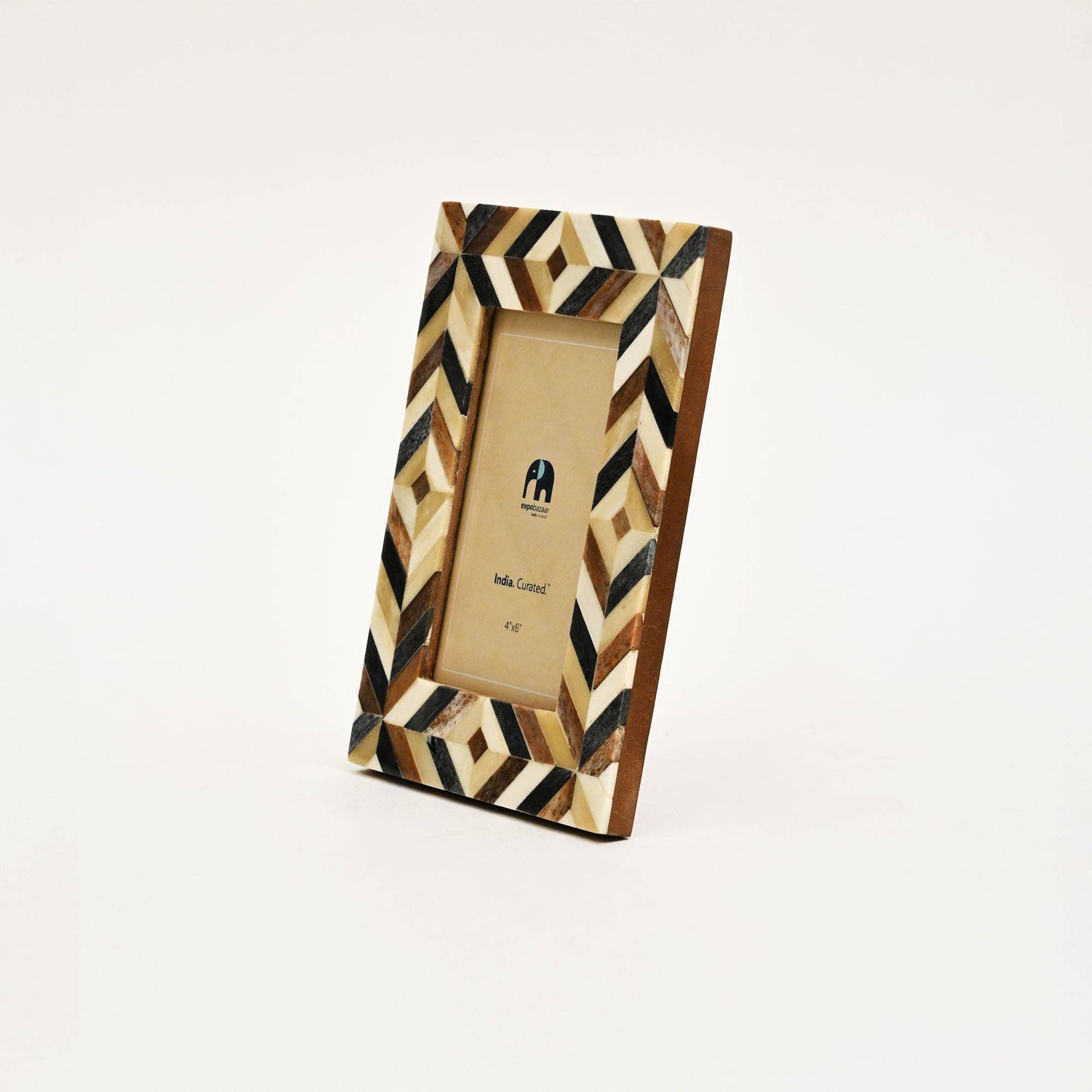 Rectangular Inlay Photo Frame – Brown & Grey Brick Pattern