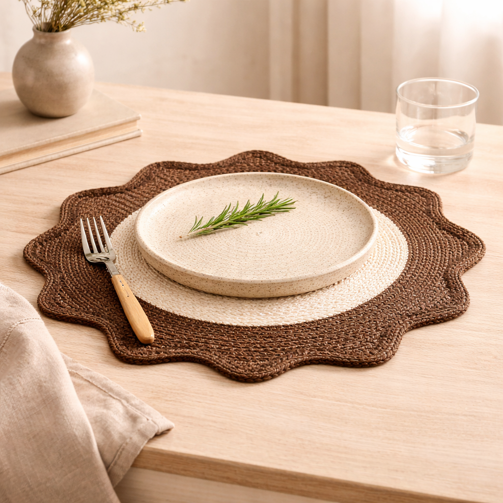 Brown Polyester Braided Placemat – Elegant Dining Mat