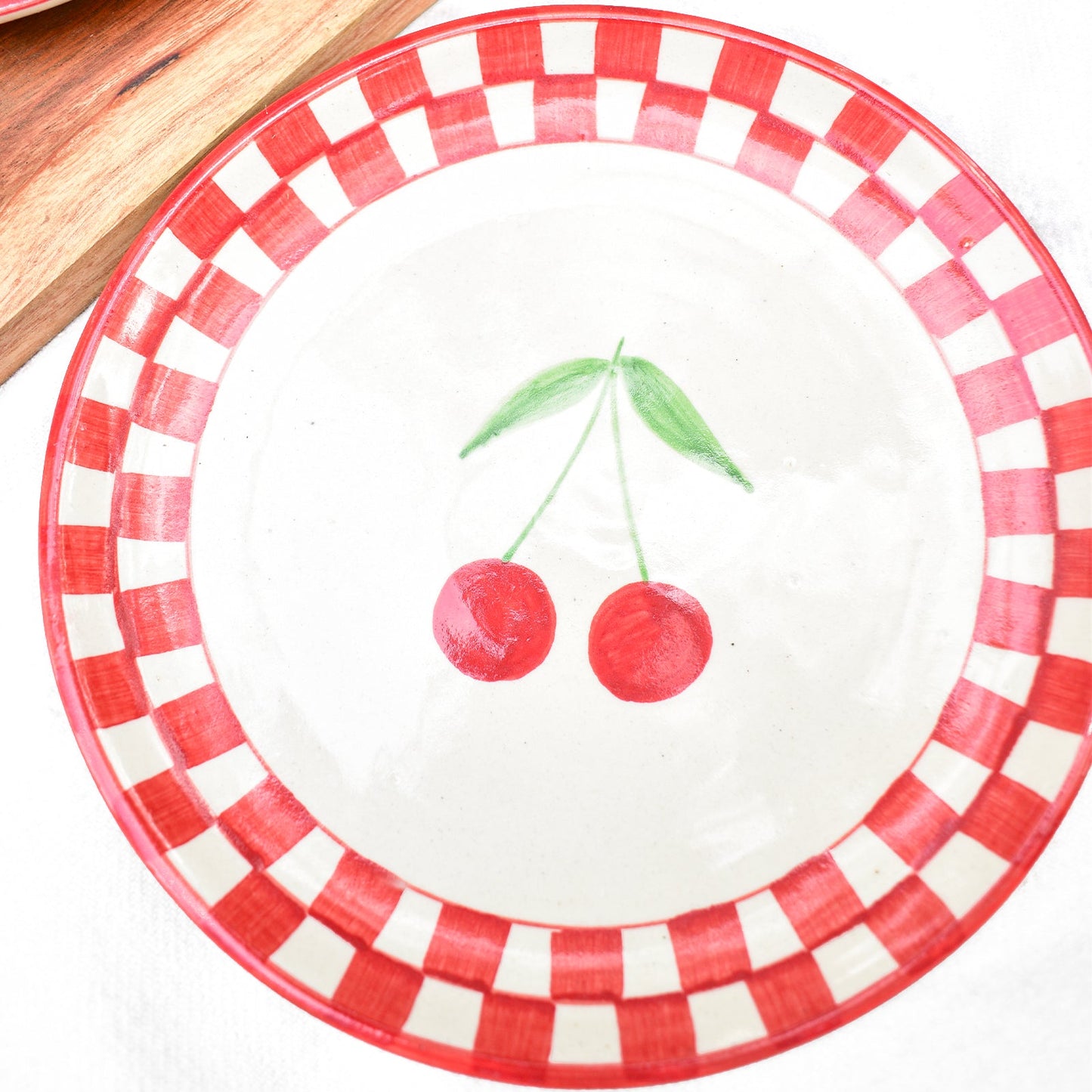 Serving Plate | Ceramic Checked Cherry | Set of 2, 7 Inches