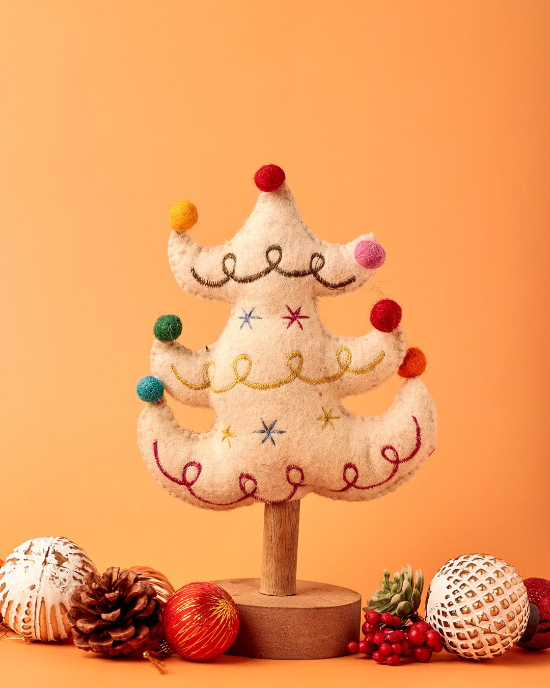 Christmas Ornament | Wooden Felt Xmas Tree | 16x8x26cm