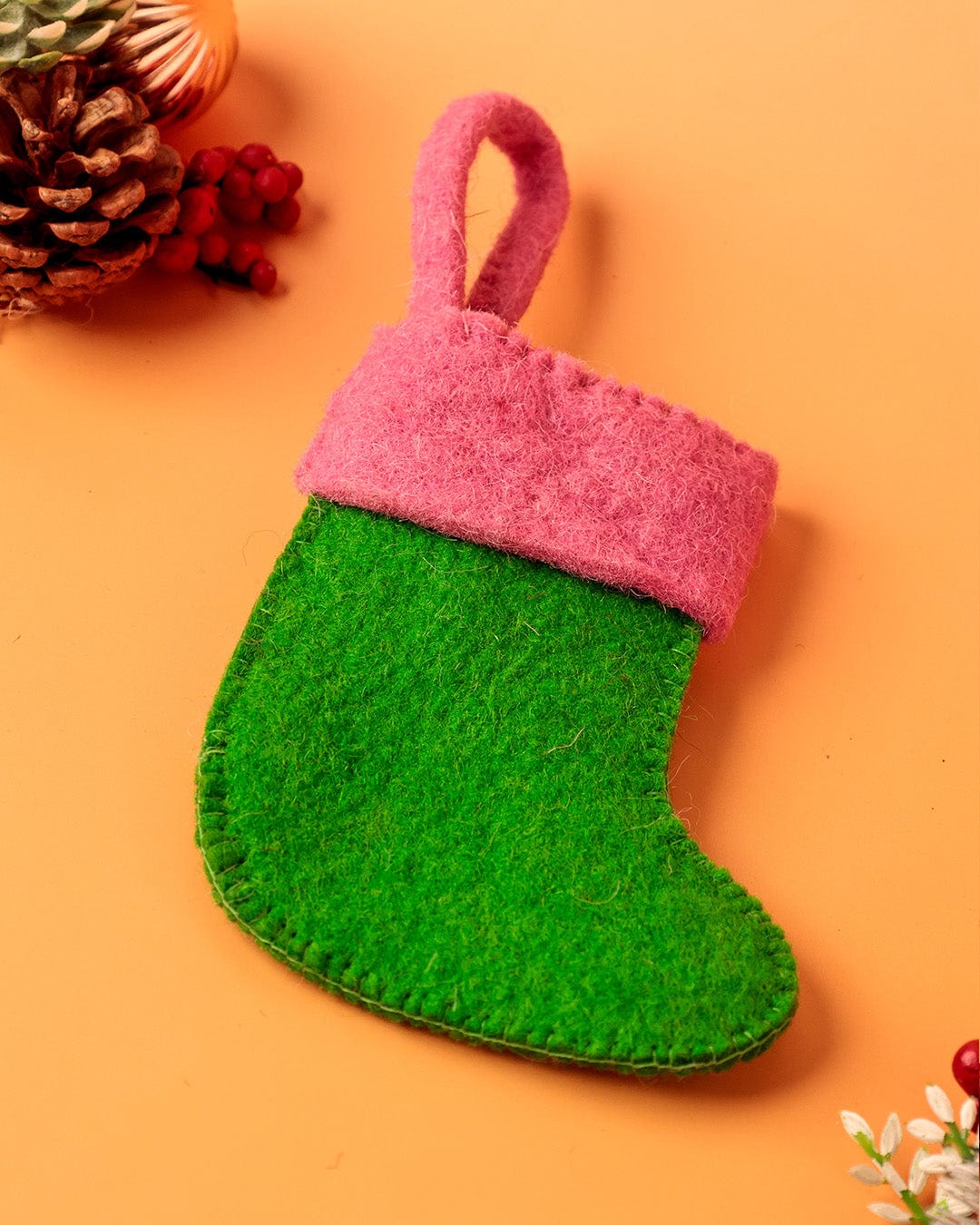 Christmas Ornament | Felt Embroidered Silly Goose | Miniature Stocking