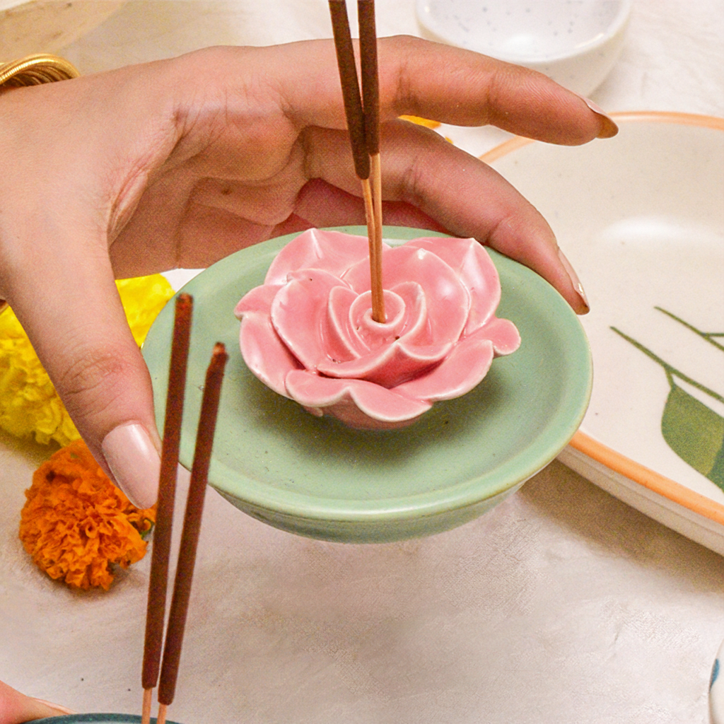 Insence Holder | Sculpted Pink Lotus Design | Handcrafted