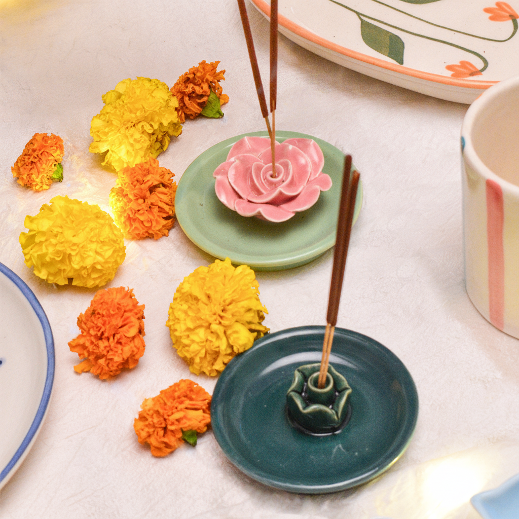Insence Holder | Sculpted Pink Lotus Design | Handcrafted