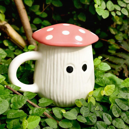 Mug | Ceramic Mushroom Cap | White & Red Lid