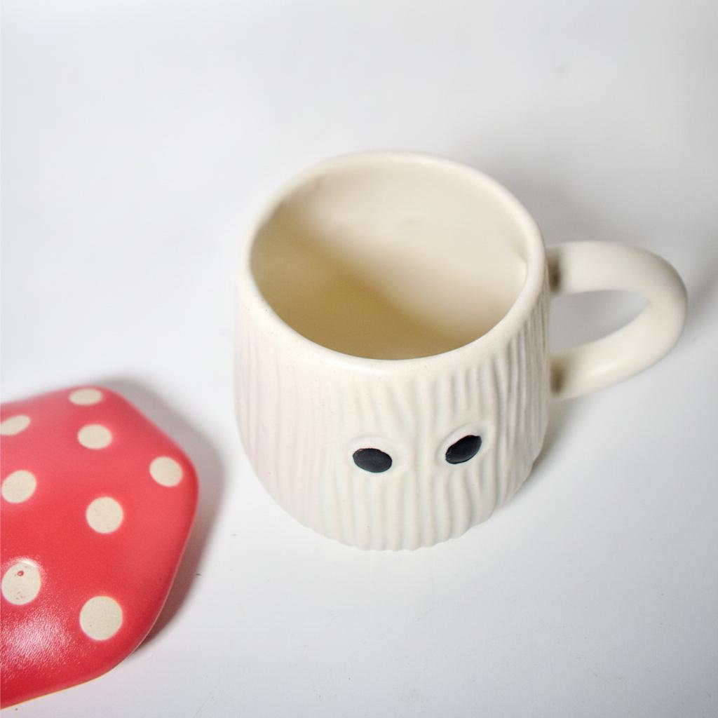 Mug | Ceramic Mushroom Cap | White & Red Lid