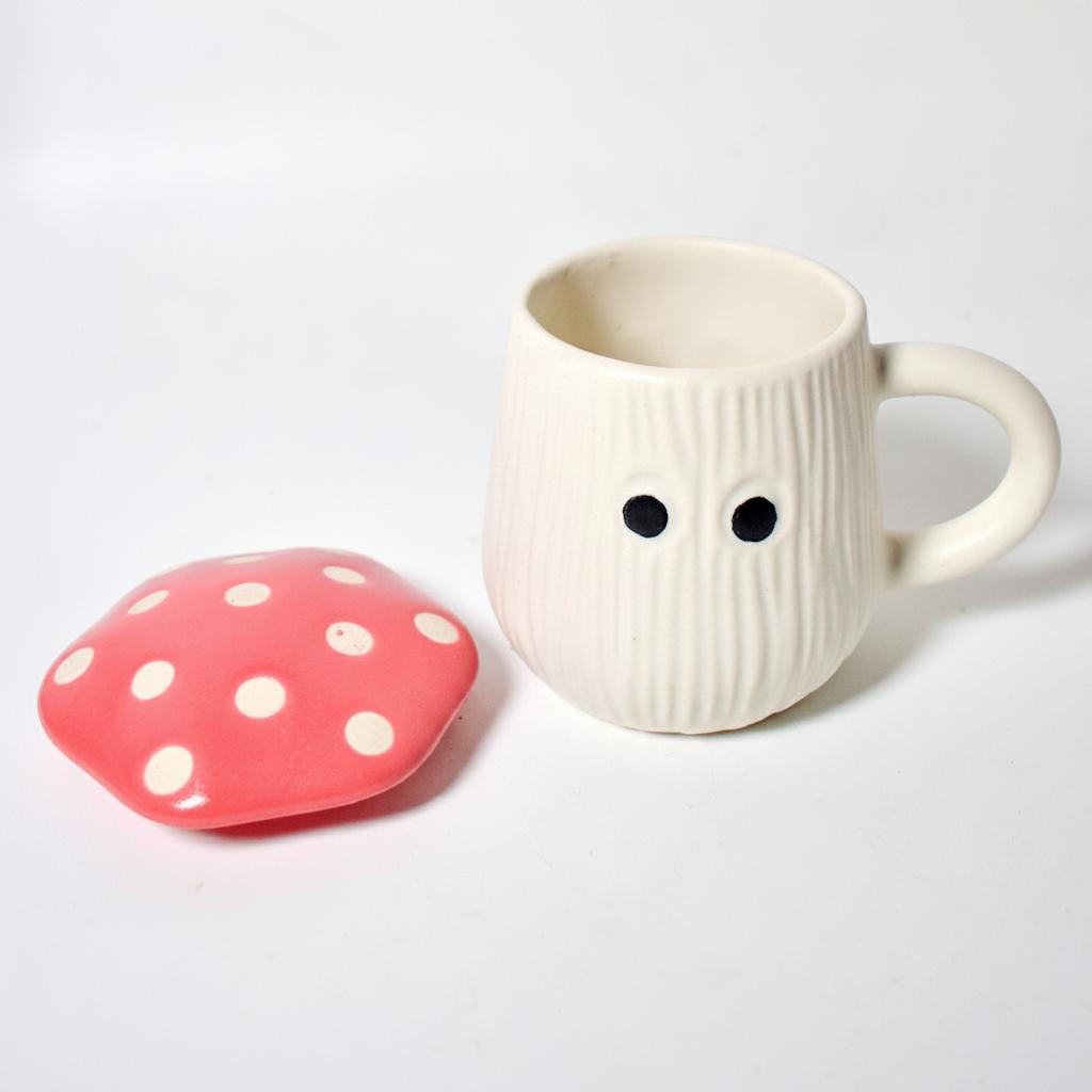 Mug | Ceramic Mushroom Cap | White & Red Lid