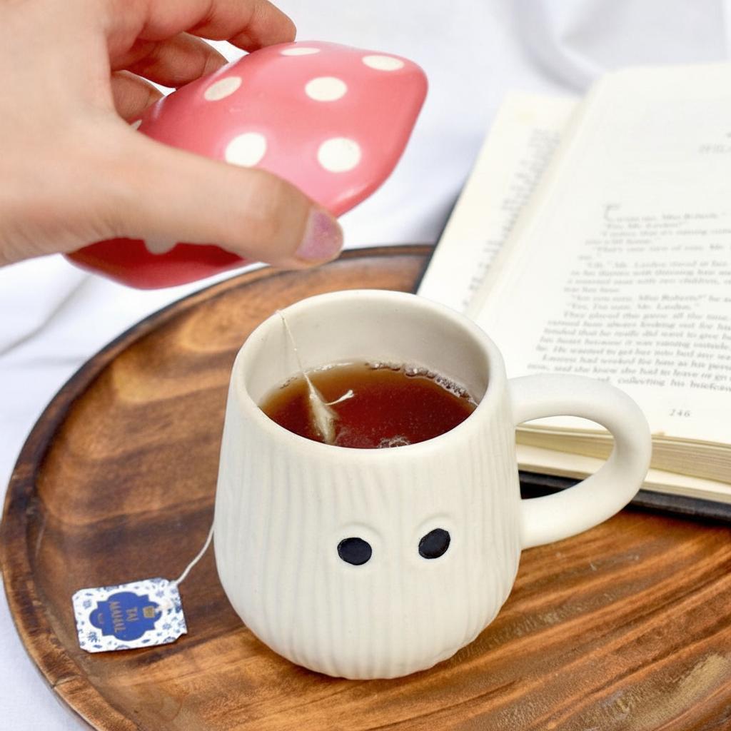 Mug | Ceramic Mushroom Cap | White & Red Lid