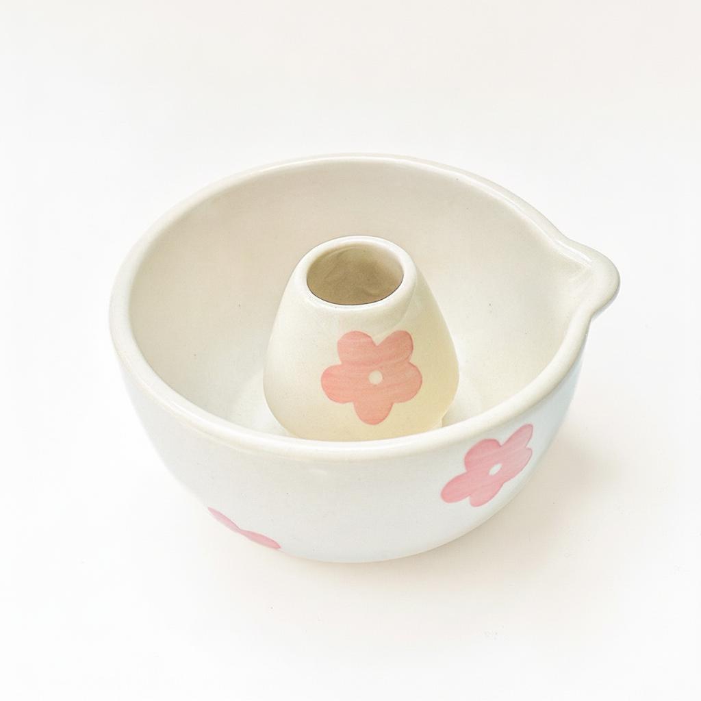 Whisk Holder | Ceramic Handcrafted Matcha Whisk Set | Pink Flower