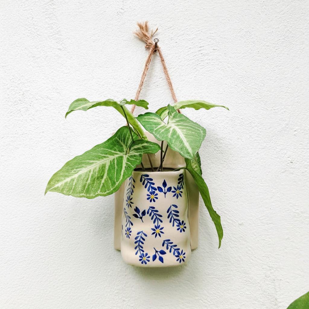 Planter | Ceramic  Hand-painted Indigo Flower Print