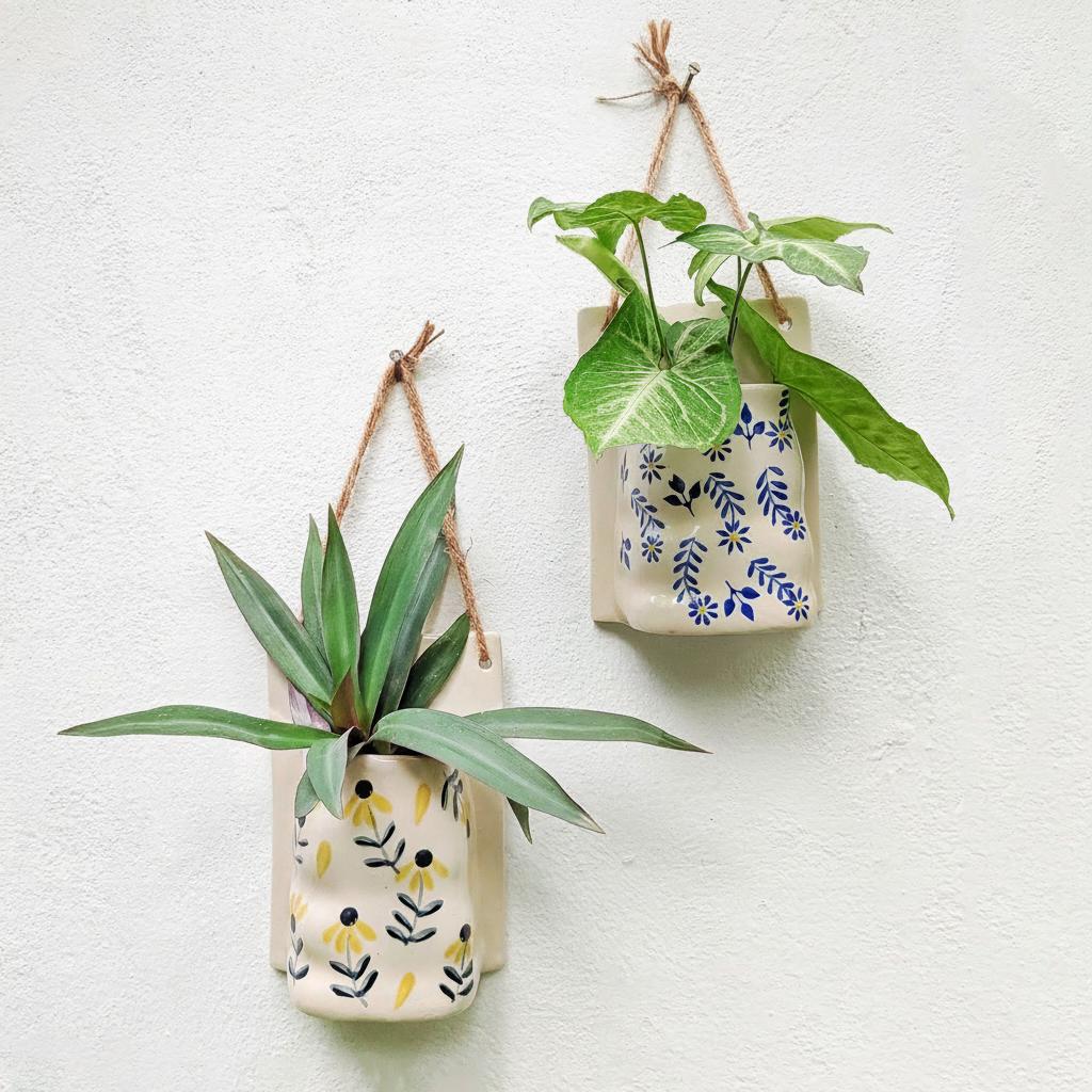 Planter | Ceramic  Hand-painted Indigo Flower Print