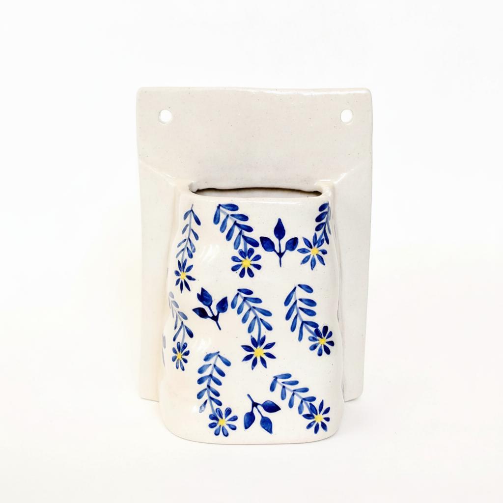 Planter | Ceramic  Hand-painted Indigo Flower Print