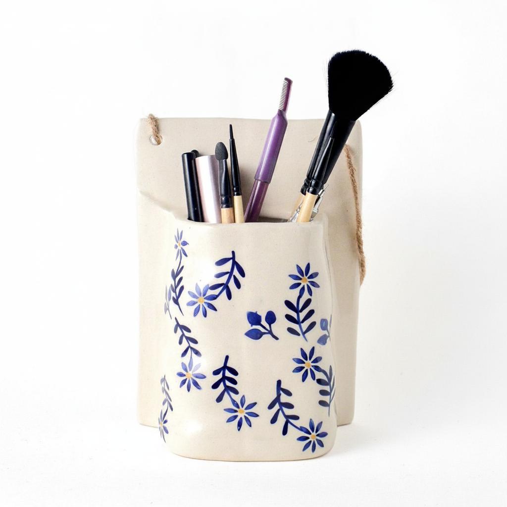 Planter | Ceramic  Hand-painted Indigo Flower Print
