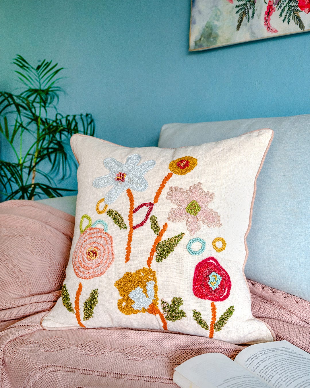 Cushion Cover | Embroidered Cotton | Multi, 18x18 Inches
