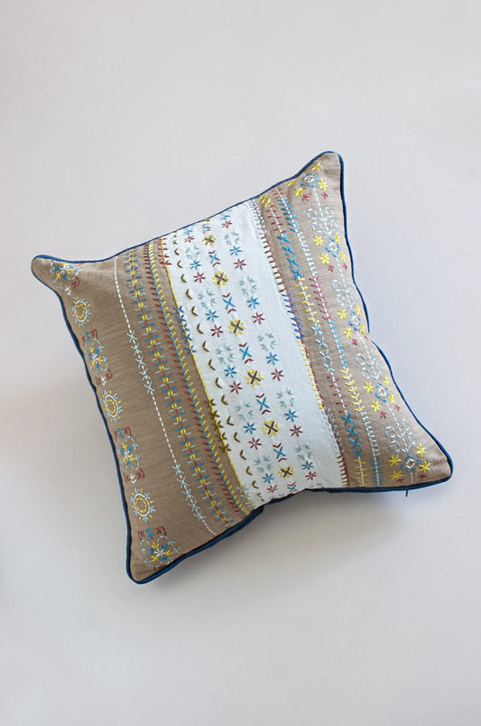 Cushion Cover | Embroidered Cotton | Multi, 18x18 Inches