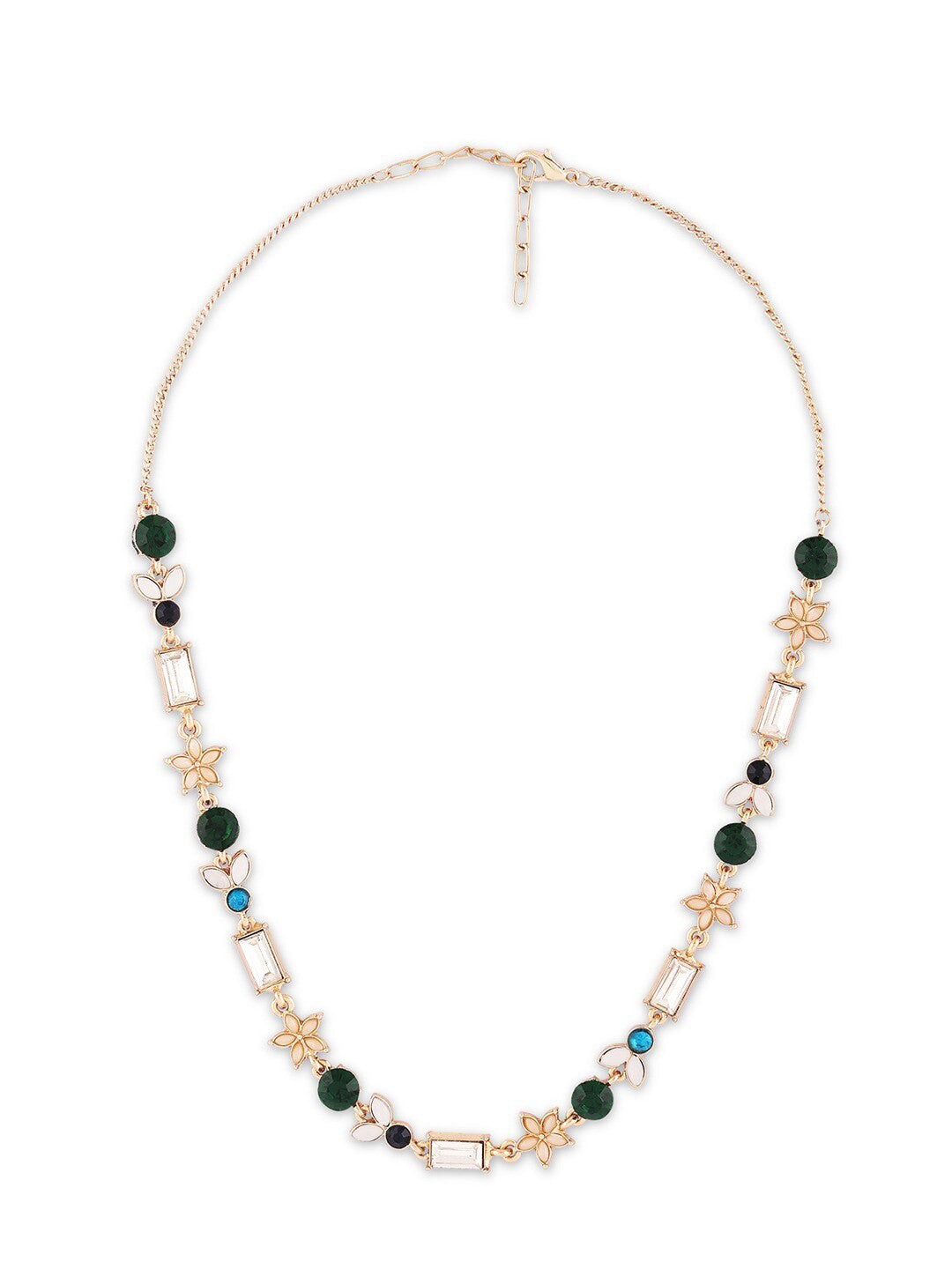 Gold-Plated Embellished Necklace – Fashion Jewellery – Alloy, Artificial Stones, Lobster Closure – 25cm