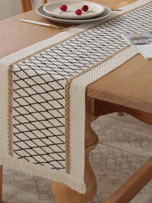 Woven Table Runner – Dining Linen – Cotton Jute Blend – Reversible Design